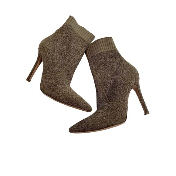 Gianvito Rossi Fiona Boucle Knit Sock Boots in Mushroom
